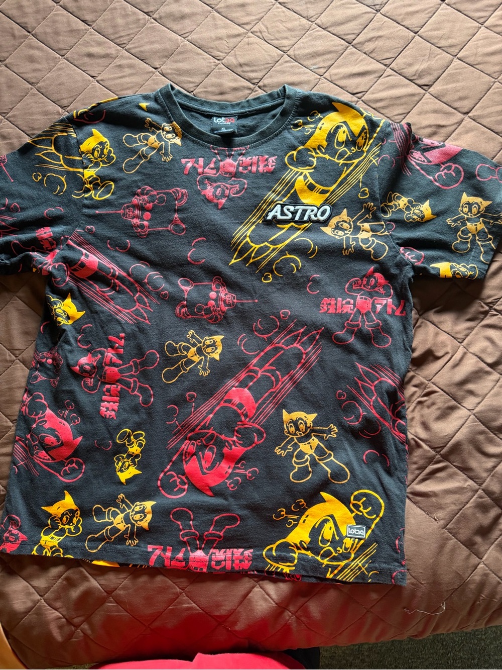 Astr Black Tee with Red & Yellow Cartoon Allover Print